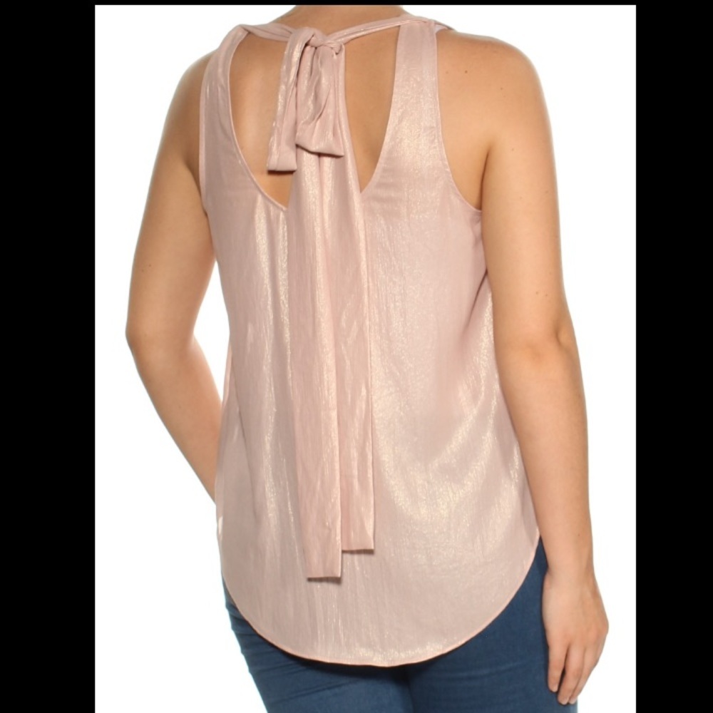 RACHEL RACHEL ROY Pink Metallic Sheer Tie Blouse S